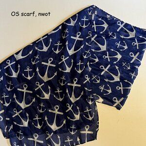 OS scarf, Greenbrier International, navy blue with white anchors, sheer